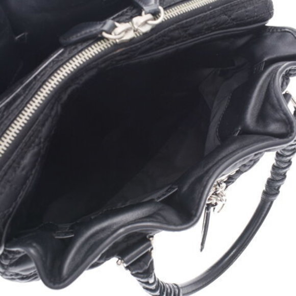 Christian Dior Cannage Bag Black Nylon Leather Handbag - Picture 10 of 12